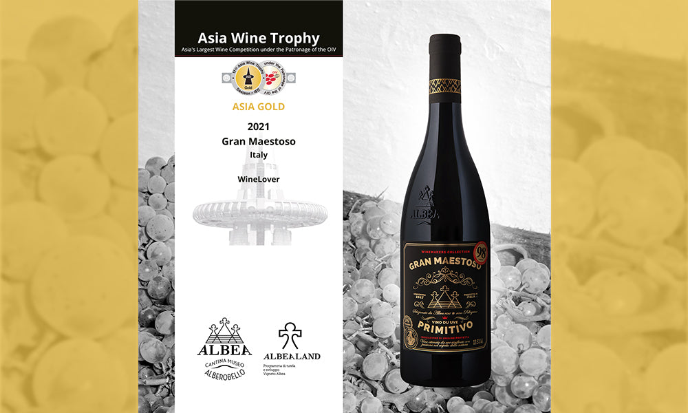 Gran Maestoso Primitivo con il riconoscimento Asia Gold dell'Asia Wine Trophy